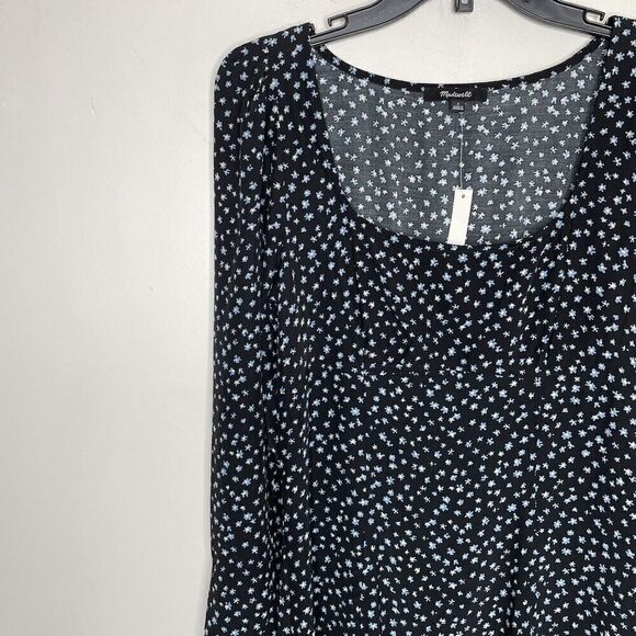 MADEWELL Dress Womens 2 Long Sleeve Mini NEW Ditsy Floral Black Blue NM453 - Picture 6 of 15